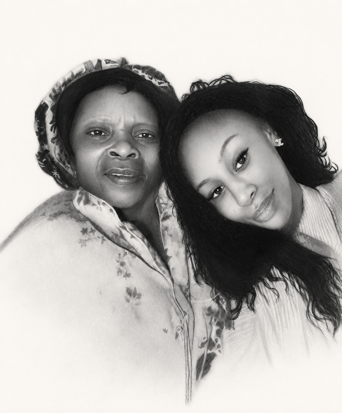 Graphite mother and daughter portrait by Shen Art